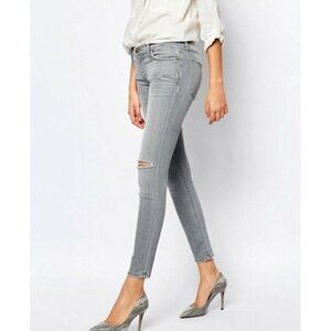 Current Elliott The Ankle Skinny Cheville Light Gray Distressed Skinny Jeans 25